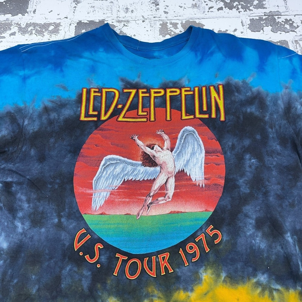 Led Zepplien Shirt Men Large Blue Tee Band Concert Tour Retro Rainbow Tie Dye - Picture 4 of 9